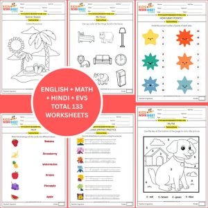 worksheets pack for nursery (math, english, hindi, evs & colouring) (age 3+) | 133 pages